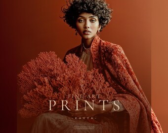Kavya | Coral Portrait Wall Art Print, Large Statement Portrait, Museum Style Fine Art, Coastal Inspired Earth Tone Decor