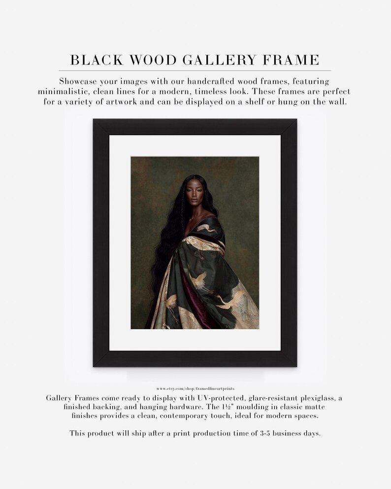 Zuri | Fine Art Portrait Print, Dark Skinned Woman Wall Art, Green Crane Artwork, Moody Figurative Art, Designer Wall Decor Black w/ Matte
