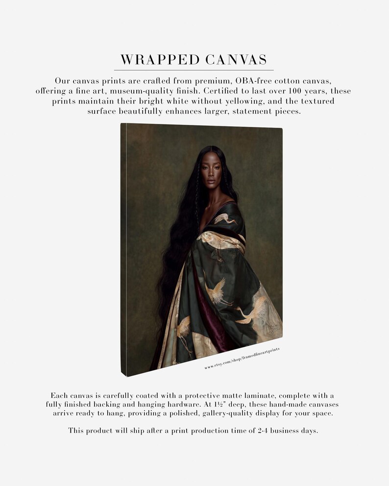 Zuri | Fine Art Portrait Print, Dark Skinned Woman Wall Art, Green Crane Artwork, Moody Figurative Art, Designer Wall Decor Wrapped Canvas