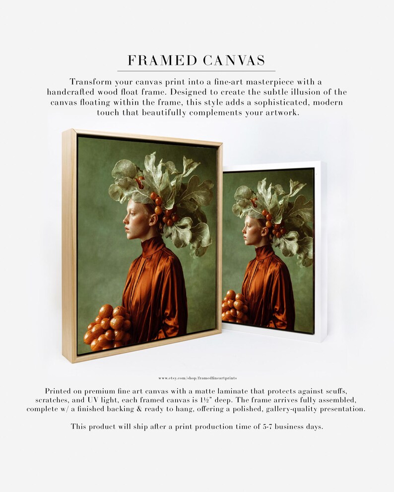 Rowan | Botanical Portrait Print, Leaf Crown Woman, Rust Green Large Statement Wall Art bild 6