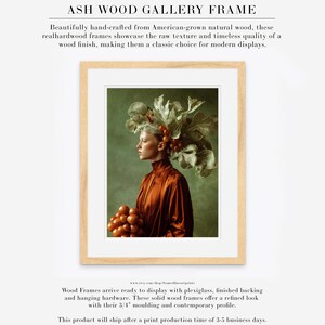 Rowan | Botanical Portrait Print, Leaf Crown Woman, Rust Green Large Statement Wall Art Ash Wood w/ Matte