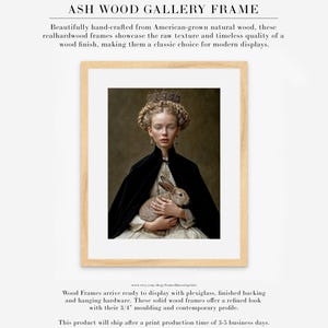 Eira rabbit portrait displayed in ash wood gallery frame with white mat and museum style presentation