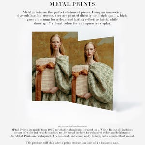 Sidonie portrait displayed on two aluminum metal prints with a clean frameless presentation and warm sage, ochre, rust, and cream coloring.