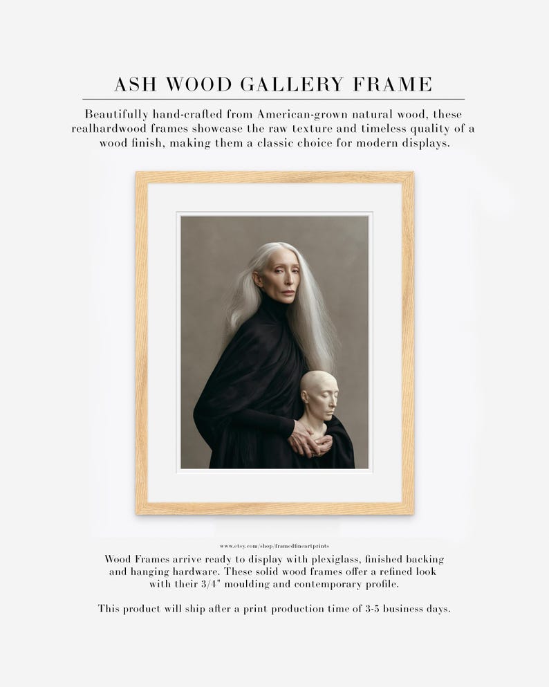 Astera | Surreal Portrait Print, Silver Hair Woman With Sculpture, Large Statement Wall Art Ash Wood w/ Matte