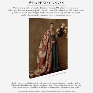 Product information graphic showing Maren as a gallery wrapped canvas with botanical green, dusty rose, ivory, and warm brown tones.