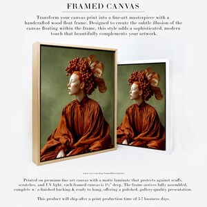 museum style portrait wall art printed on framed canvas with floating wood frame