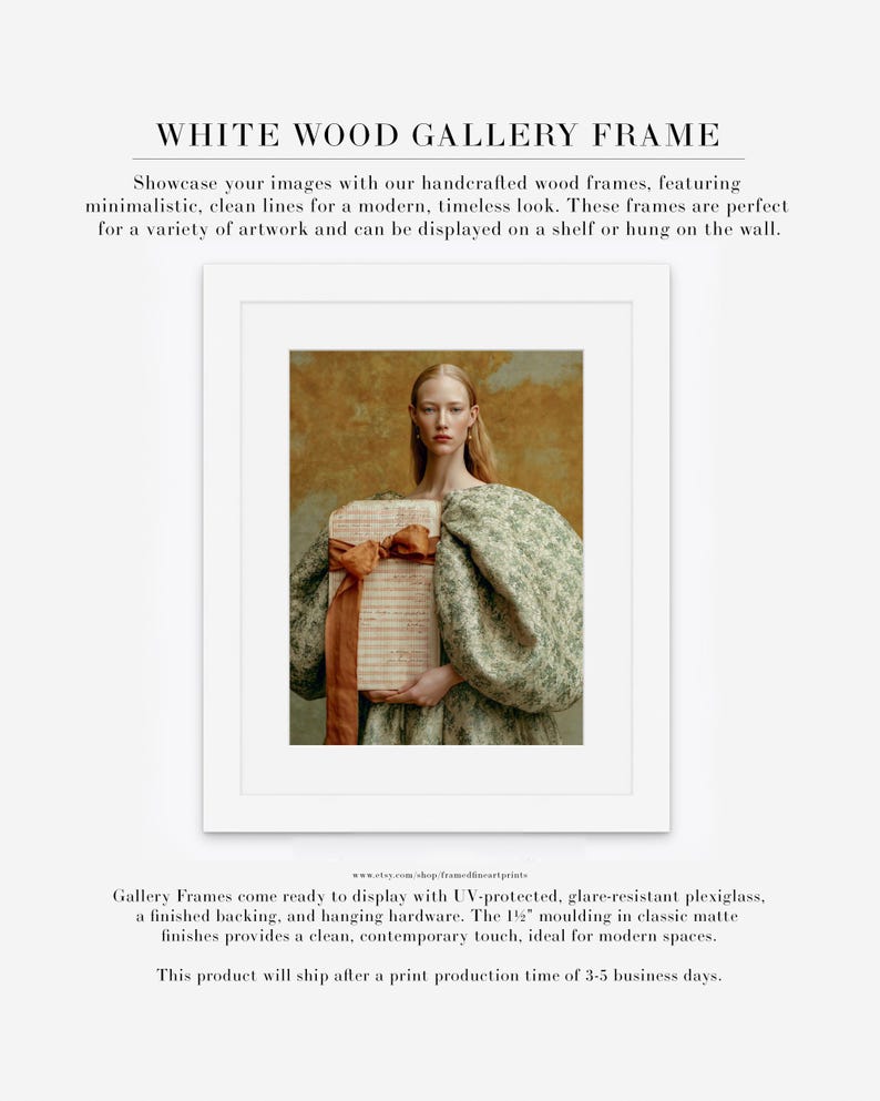 Sidonie female portrait displayed in a white wood gallery frame with white matting and a softly weathered ochre and sage color palette.