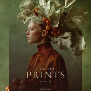 Rowan | Botanical Portrait Print, Leaf Crown Woman, Rust Green Large Statement Wall Art bild 1