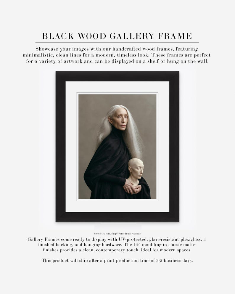 Astera | Surreal Portrait Print, Silver Hair Woman With Sculpture, Large Statement Wall Art Black w/ Matte