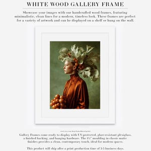 Rowan | Botanical Portrait Print, Leaf Crown Woman, Rust Green Large Statement Wall Art White w/ Matte