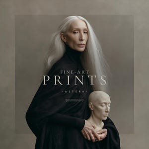 Astera | Surreal Portrait Print, Silver Hair Woman With Sculpture, Large Statement Wall Art imagen 1
