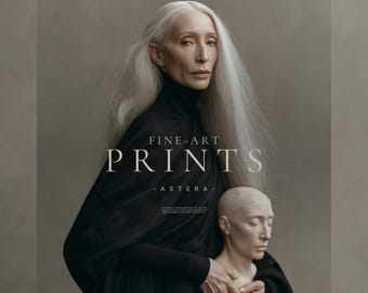 Astera | Surreal Portrait Print, Silver Hair Woman With Sculpture, Large Statement Wall Art