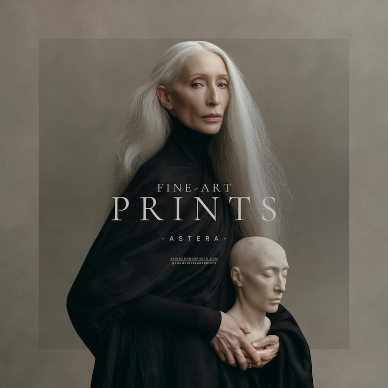 Astera | Surreal Portrait Print, Silver Hair Woman With Sculpture, Large Statement Wall Art imagen 1
