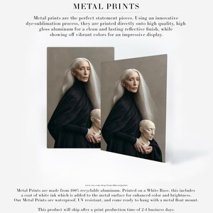 Astera | Surreal Portrait Print, Silver Hair Woman With Sculpture, Large Statement Wall Art Metal Print