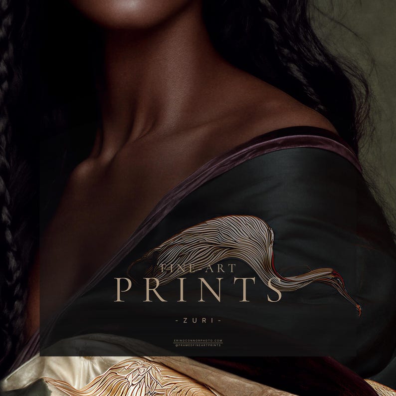 Zuri | Fine Art Portrait Print, Dark Skinned Woman Wall Art, Green Crane Artwork, Moody Figurative Art, Designer Wall Decor image 5