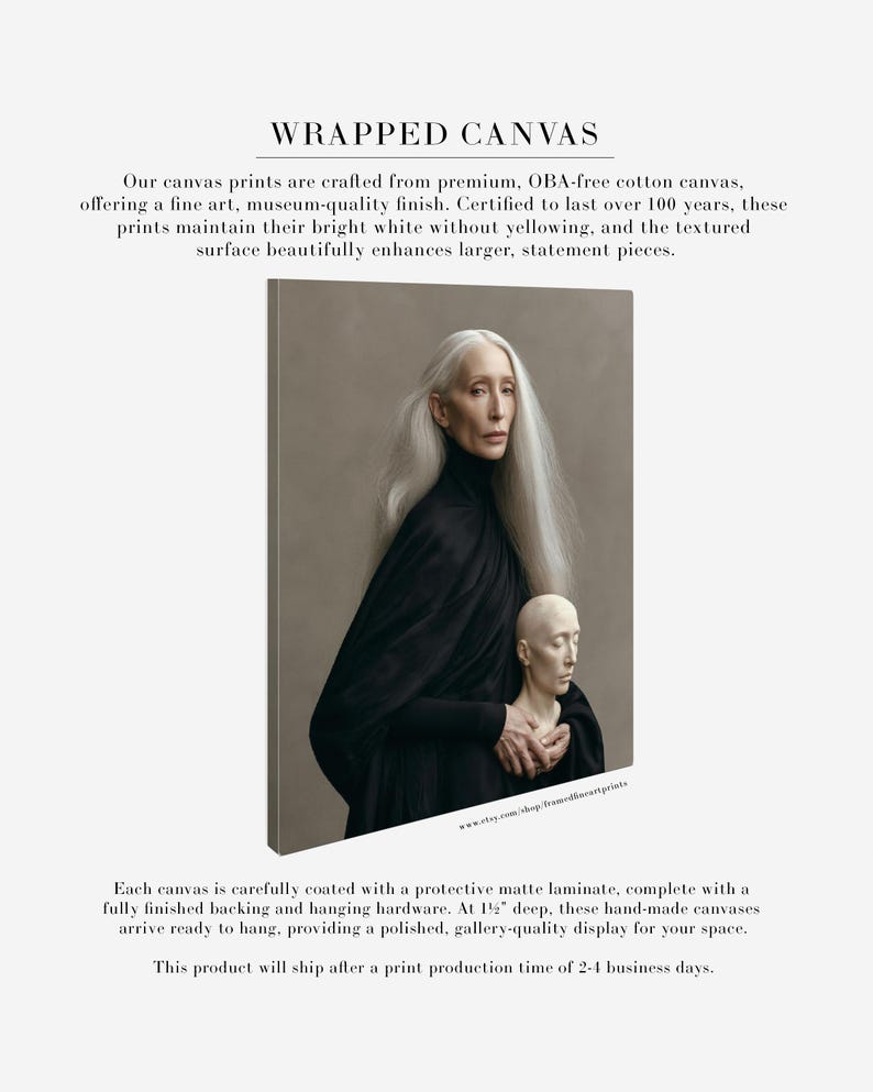 Astera | Surreal Portrait Print, Silver Hair Woman With Sculpture, Large Statement Wall Art Wrapped Canvas