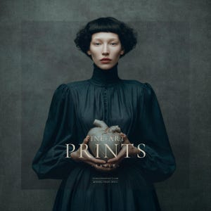 Fine art portrait of a woman named Sable holding a gray ceramic heart with gold kintsugi cracks, wearing a dark high-necked dress on a painterly textured background.