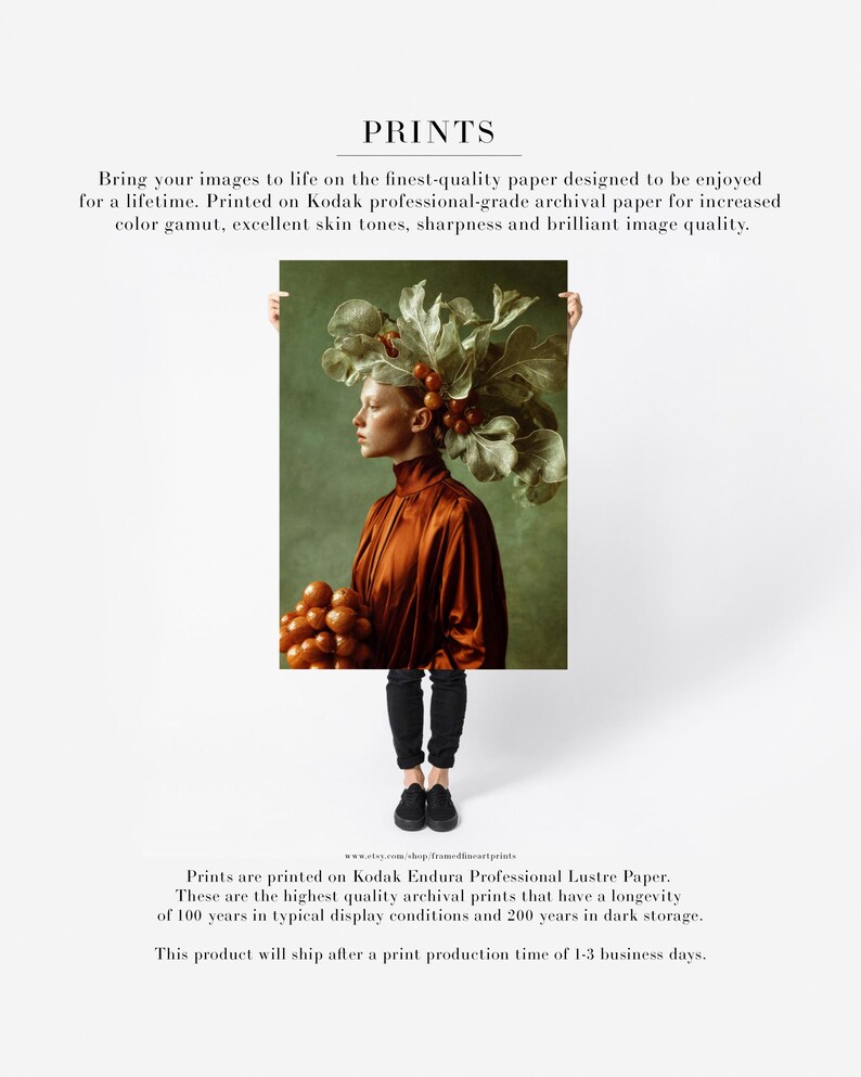 Rowan | Botanical Portrait Print, Leaf Crown Woman, Rust Green Large Statement Wall Art Print Only