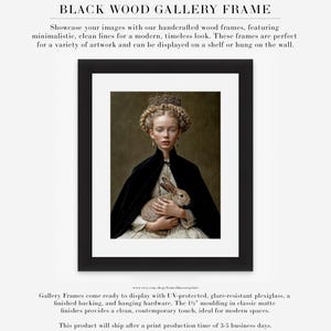Eira crowned woman portrait in black wood gallery frame with white mat, dark romantic wall art print