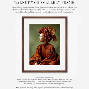 fine art portrait wall art displayed in walnut wood gallery frame with mat