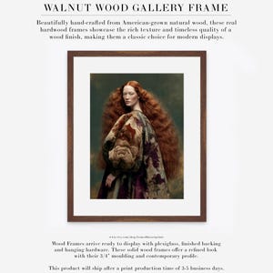 Cressida fine art portrait displayed with a wide white mat in a warm walnut wood gallery frame.
