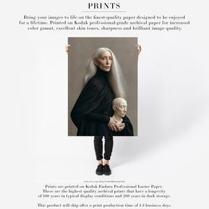 Astera | Surreal Portrait Print, Silver Hair Woman With Sculpture, Large Statement Wall Art Print Only