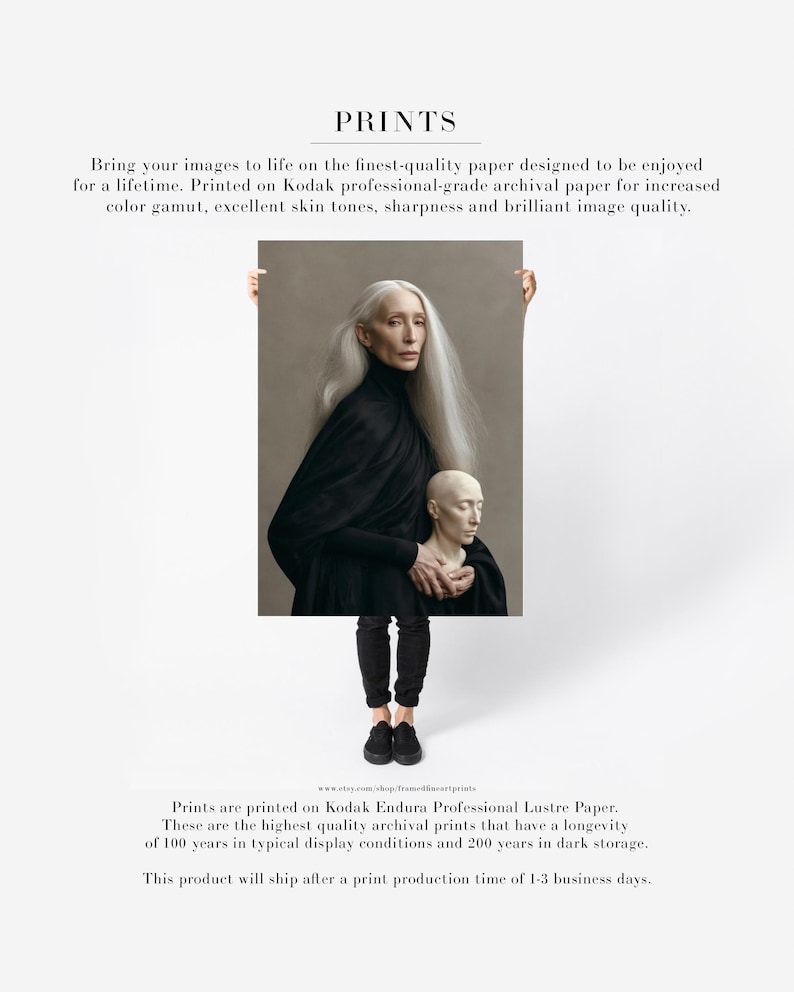 Astera | Surreal Portrait Print, Silver Hair Woman With Sculpture, Large Statement Wall Art Print Only