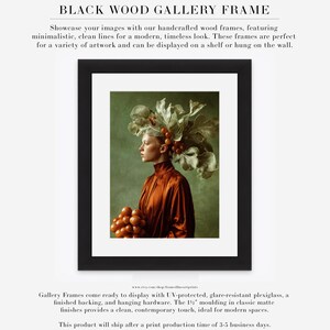 Rowan | Botanical Portrait Print, Leaf Crown Woman, Rust Green Large Statement Wall Art Black w/ Matte