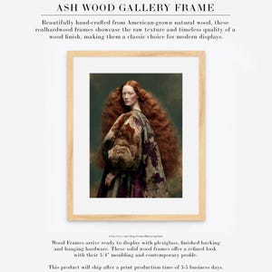 Cressida red-haired woman portrait shown matted in a natural ash wood gallery frame with a clean contemporary profile.