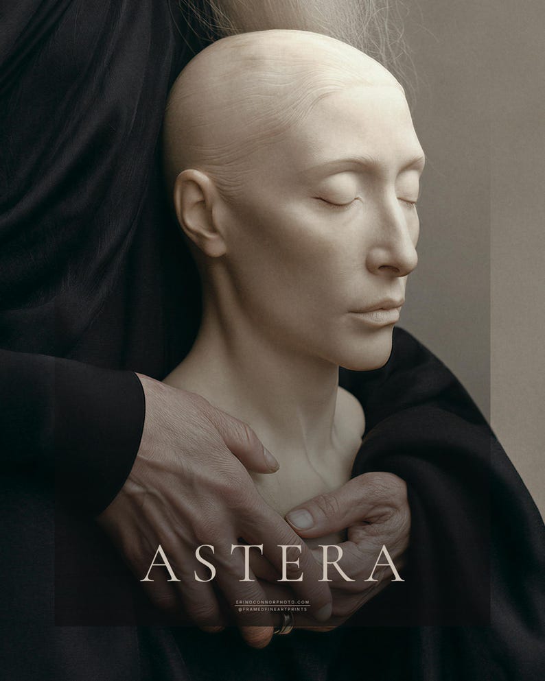 Astera | Surreal Portrait Print, Silver Hair Woman With Sculpture, Large Statement Wall Art imagen 4