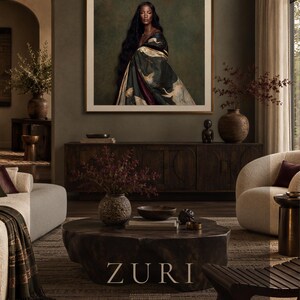 Zuri | Fine Art Portrait Print, Dark Skinned Woman Wall Art, Green Crane Artwork, Moody Figurative Art, Designer Wall Decor image 2