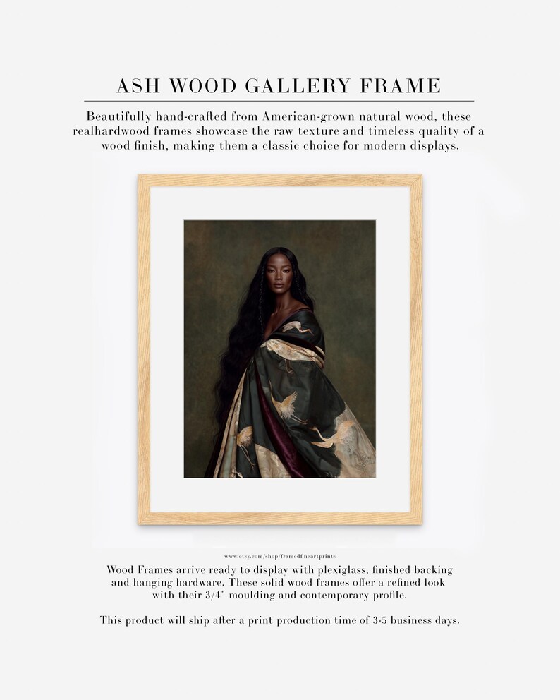 Zuri | Fine Art Portrait Print, Dark Skinned Woman Wall Art, Green Crane Artwork, Moody Figurative Art, Designer Wall Decor Ash Wood w/ Matte
