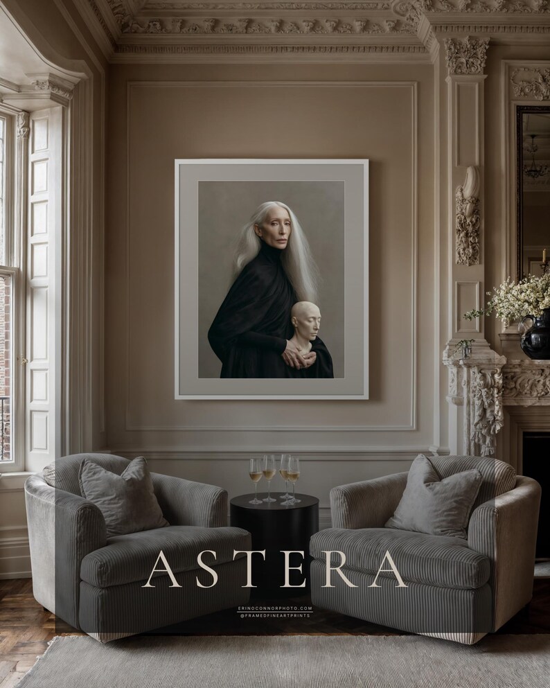 Astera | Surreal Portrait Print, Silver Hair Woman With Sculpture, Large Statement Wall Art imagen 2