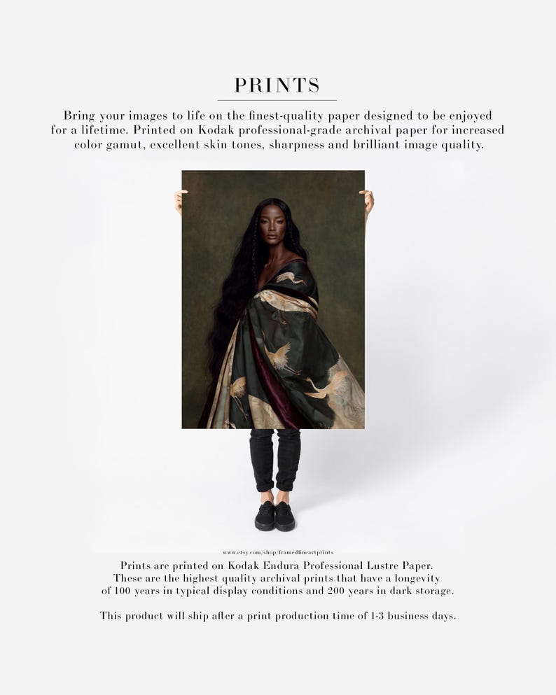 Zuri | Fine Art Portrait Print, Dark Skinned Woman Wall Art, Green Crane Artwork, Moody Figurative Art, Designer Wall Decor Print Only