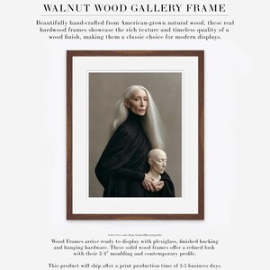 Astera | Surreal Portrait Print, Silver Hair Woman With Sculpture, Large Statement Wall Art Walnut Wood w/ Matte