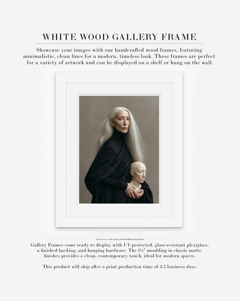 Astera | Surreal Portrait Print, Silver Hair Woman With Sculpture, Large Statement Wall Art White w/ Matte