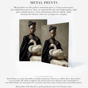 Vaelora woman-with-swan portrait shown on two aluminum metal prints with a clean frameless presentation.