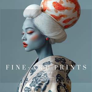 Mariko - Japanese Geisha Futuristic Fine-Art Framed Print | Modern Asian Female Portrait | Unique Contemporary Eclectic Home Decor Wall Art