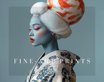 Mariko - Japanese Geisha Futuristic Fine-Art Framed Print | Modern Asian Female Portrait | Unique Contemporary Eclectic Home Decor Wall Art