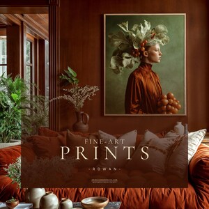 Rowan | Botanical Portrait Print, Leaf Crown Woman, Rust Green Large Statement Wall Art bild 10