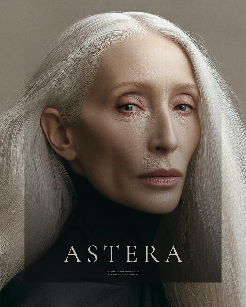 Astera | Surreal Portrait Print, Silver Hair Woman With Sculpture, Large Statement Wall Art imagen 3