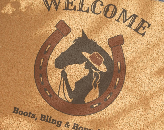 Western Cowgirl Welcome Doormat, Rustic Coir Home Decor