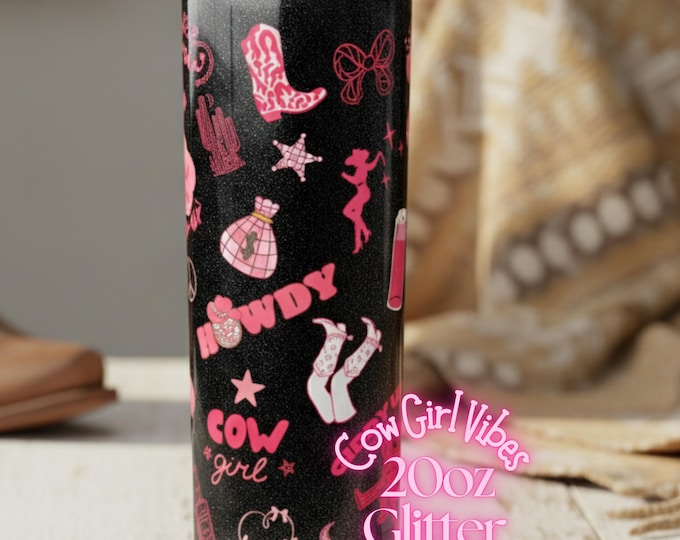 Western Cowgirl 20oz Tumbler, Rodeo-Inspired Glitter Drinkware, CountryGirl Gift