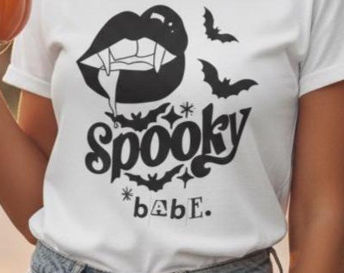 Halloween Tee, Spooky Babe Graphic T-Shirt, Fall Vibes T-Shirt, Gift for Her