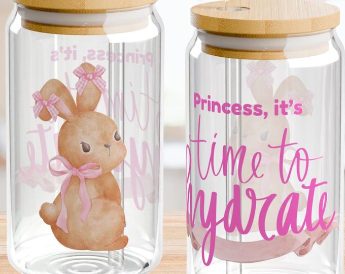 Easter Bunny Cup 16oz, Princess Rabbit Glass, Adorable Kids Tumbler, Girly Water Bottle, Spring Gift Idea