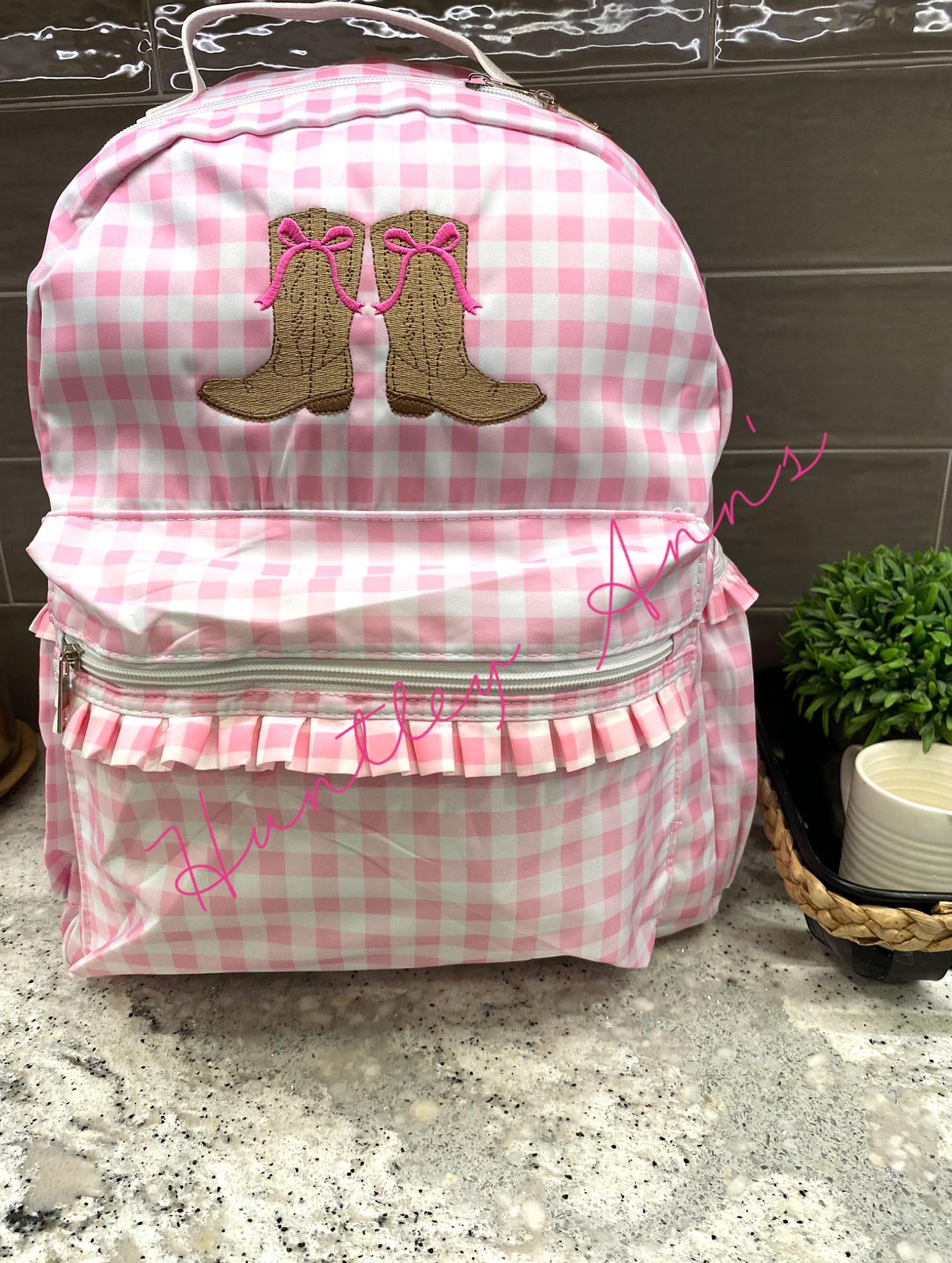 Nylon Pink Gingham Ruffle Mini Backpack Pink Gingham Backpack Full Size Nylon Ruffle Book Bag  main image 4