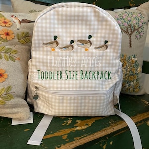 Sac à dos garçon vichy kaki Sac à dos en nylon pour tout-petit. Petit cartable marron clair à monogramme Duck. Sac à langer personnalisé. Cadeau baby shower