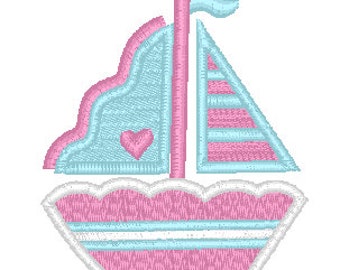 Mini design di riempimento per barche a vela. Capesante da bambina Vela con cuore File da ricamo a macchina per punto rapido, estivo, nautico