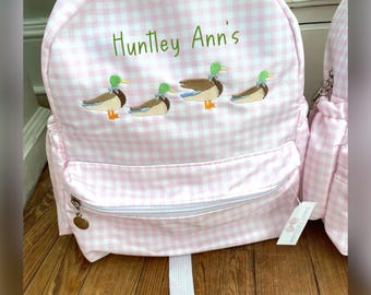 Girl Pink Gingham Backpack Toddler Size Nylon. Monogrammed Girly mallards Backpack. Preppy. Duck Personalized Diaper Bag. Baby shower gift