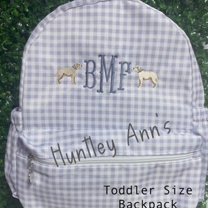 Petit sac à dos en nylon gris pour garçon, taille petite, monogrammé labo. Sac à langer personnalisé avec broderie chien. Cadeau baby shower